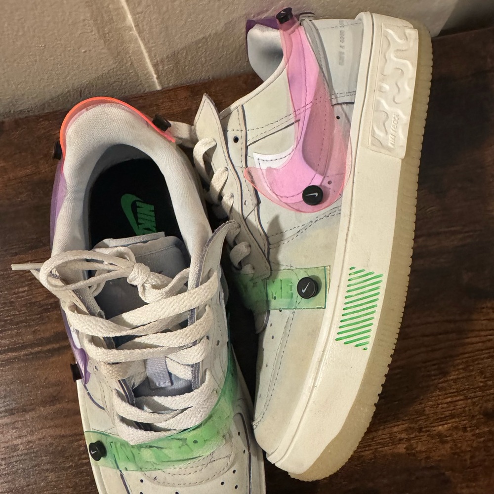Nike White Sneakers with Pink and Green Accents